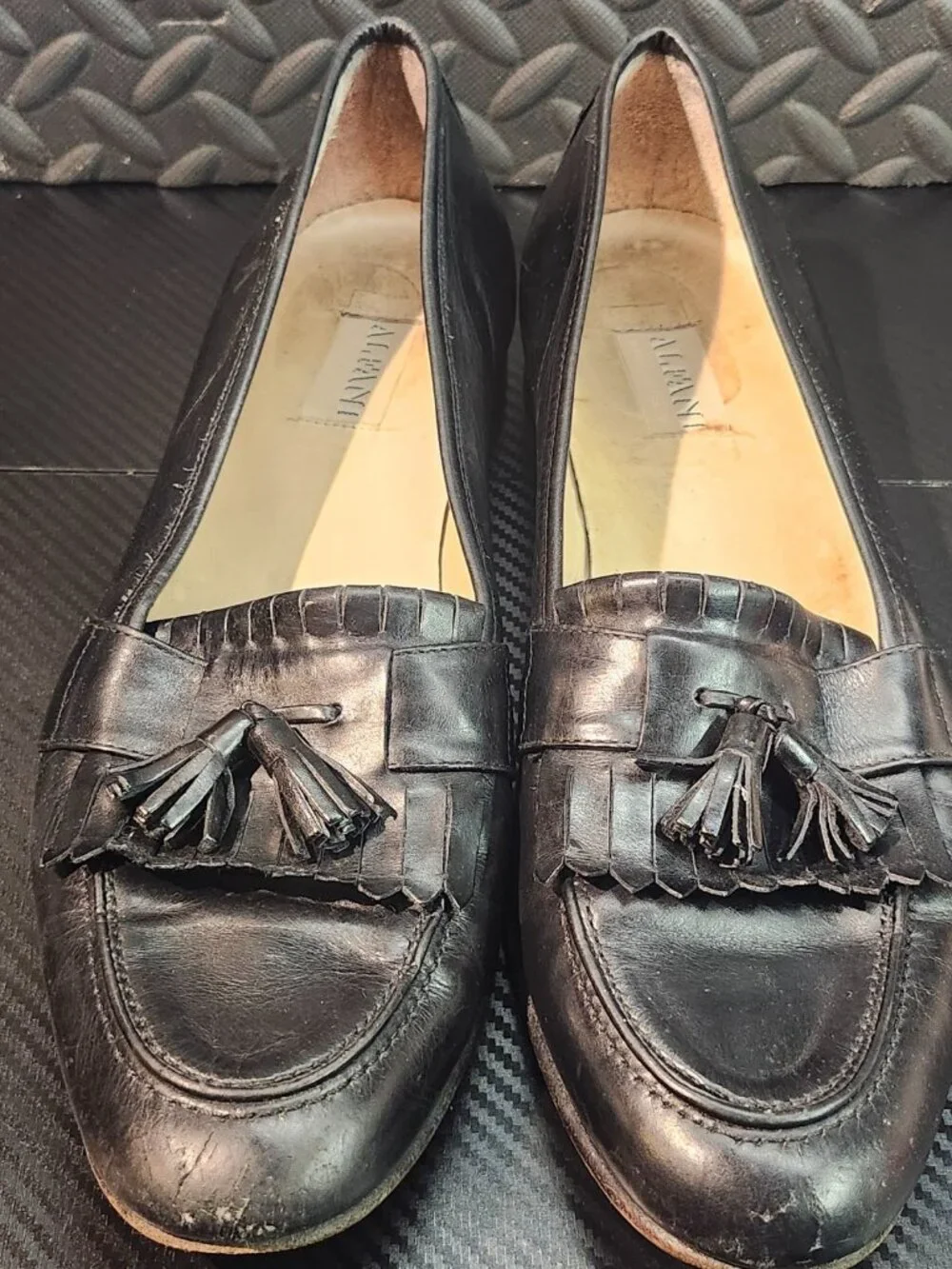 Alfani Black Leather Braided Tassel Slip On Loafers Size 12M Made In Italy